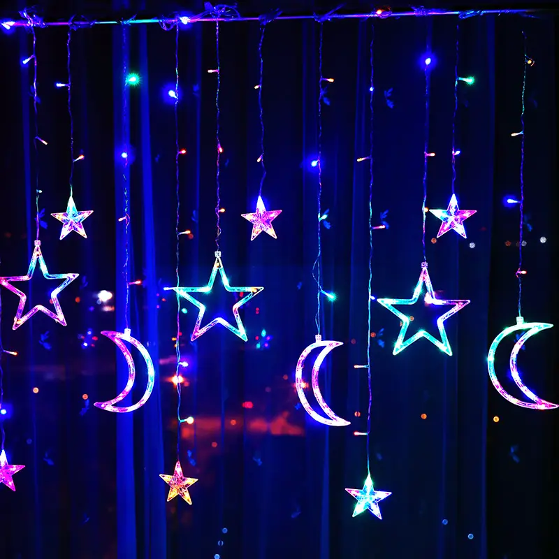Sản phẩm 120 LED trăng sao Đèn chuỗi cửa sổ Rèm ánh sáng cho tiệc cưới ramadan trang trí chuỗi rèm