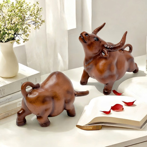 Nueva Figura Decorativa de Resina Artística con Diseño de Toro de Granja Chino y Acabado de Madera, Niu Yunhengtong, para Decoración de Hogar y Mesa, Amuleto de Buena Suerte - Product Image 2