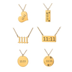 Collar con Colgante de Corazón Cuadrado de Acero Inoxidable de Alta Calidad con Baño de Oro de 18k, Collar con Número de Ángel <span class=keywords><strong>1111</strong></span> de Moda para Mujeres y Hombres - Product Image 1