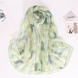 Hot selling leaves printed chiffon voile viscose scarf hijab women printing long scarves