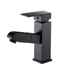 Black Square Single Hole Pull Out Faucet Ceramic Valve Minimalist Basin Faucet For Washbasin - Product Image 4