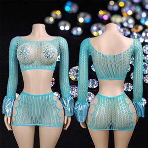 Long-Sleeved <b>Fishnet</b> Hollow Bikini Tights Custom Ballroom Dancewear Spandex/Nylon Kits - Product Image 1
