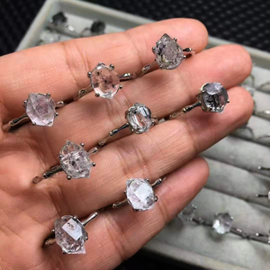 خاتم من الفضة عيار 925 مع حجر هيركيمر الماسي الطبيعي بسعر الجملة، مجوهرات كريستالية قابلة للتعديل كهدية - Product Image 1