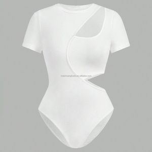 Body asymétrique découpé sur mesure pour <span class=keywords><strong>femme</strong></span>, haut à manches courtes, justaucorps sexy une pièce, vêtements vierges, fabricant OEM - Product Image 3