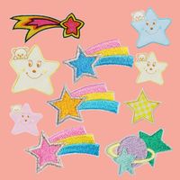 Nouvelle broderie thermocollante / autocollante, patch étoile filante mignon couleur macaron pour vêtements d'enfants et décoration de sacs