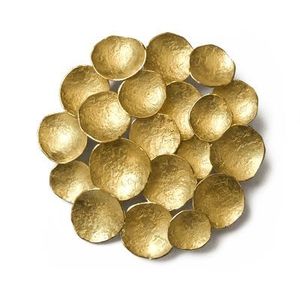 Traditional Style Golden Wrought Iron Hanging Sculpture Metal <b>Wall</b> Decor with Circular <b>Frame</b> and Ergonomic Leave <b>Design</b> - Product Image 6