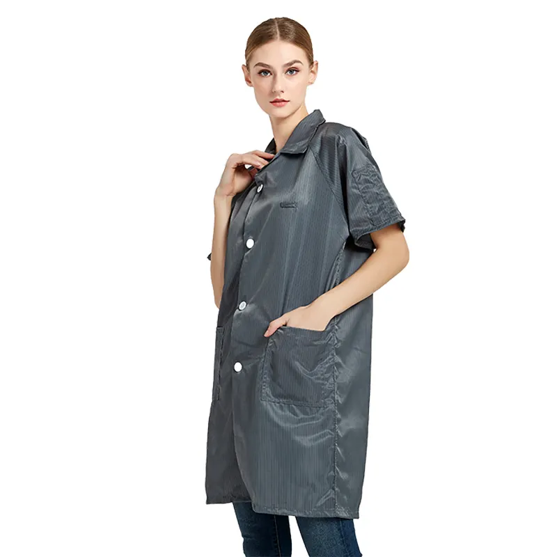 צבע שונים בד מוליך ESD V-צוואר חלוק Labcoat בתמיסה 5mm רשת פס מעיל כחול חדר נקי Esd כותנה מעיל