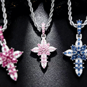 Collier pendentif croix XH avec zircon coloré, chaîne en corde, bijoux unisexe hip-hop pour les fêtes - Product Image 2