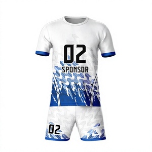Ensemble de maillots de volley-ball unisexe blanc et bleu géométrique, col rond, manches courtes, impression sublimée, séchage rapide, uniforme sportif pour adulte - Product Image 1