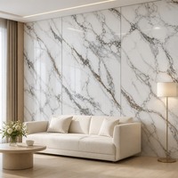 Panneau mural en PVC marbré avec revêtement UV, finition brillante, imperméable, impression à lignes fines, panneau rigide, stock disponible, salle de bain, chambre à coucher, salon