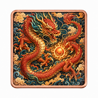 Barre carrée en cuivre fin de 5 oz, Médaille commémorative en cuivre 2D Dragon de feu occidental et Loong chinois, Lingot de cuivre de collection fantaisie