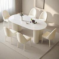 Ensemble de table à manger élégante avec plateau en pierre frittée blanche ovale et double piédestal - Parfait pour la cuisine et la salle à manger à la maison