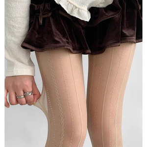 Women's Sheer Striped Tights 10D Ultra Thin Polyester Bow Pattern Four Seasons Wear - Product Image 4