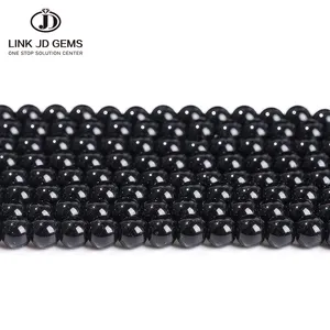 16 "Strand 4 6 8 10 12 14 16 MM Tamaño de selección Natural Liso Color negro Cuentas sueltas de vidrio para la fabricación de joyas