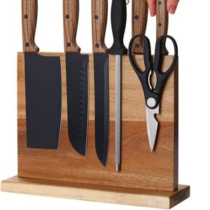 Wooden Magnetic Knife Block 7pcs <b>Desktop</b> Storage Rack For Kitchen Knives And Scissors - Product Image 1