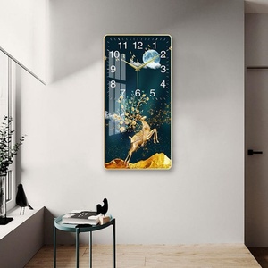Horloge murale artistique en céramique haut de gamme, avec motifs Arbre de la prospérité doré, Clair de lune et Système de guérison Cerf marin - Product Image 2