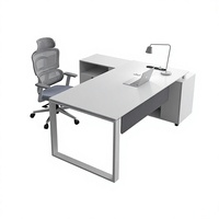 Bureau de direction en L, grand bureau de manager, style moderne et simple, blanc avec armoire latérale, ensemble bureau et chaise personnalisable