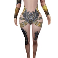 Costume de cosplay sexy Cléopâtre, tenue de spectacle de drag, tenue de scène, combinaisons pour femmes, combinaison une pièce, combinaison à strass pour femmes
