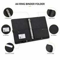 Carpeta de Anillas A4 de Cuero PU con Logotipo Personalizado, Organizador de Portafolio de Negocios con Ventana para Identificación y Portaplumas para Reuniones de Oficina, Venta al Por Mayor