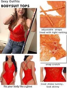 Bodysuit Lingerie Seksi Berbahan Renda untuk Wanita, Model Teddy Transparan dengan Desain Jala untuk Hari Valentine dan Malam Romantis - Product Image 5