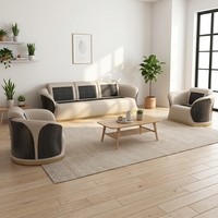 Set Sofa Mewah Warna Krem dan Abu-Abu Tua dengan Aksen Emas, Furnitur Gaya Nordik Cerah untuk Rumah Modern