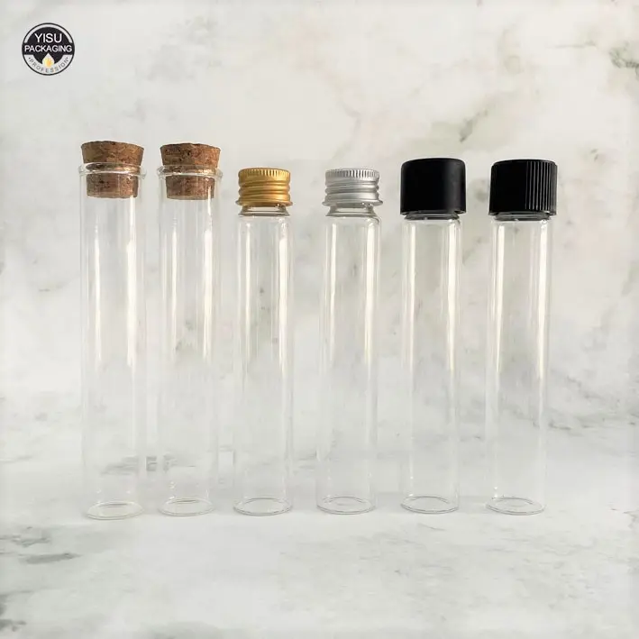 Wholesale clear transparent glass test tubes with aluminum screw cap for product packaging