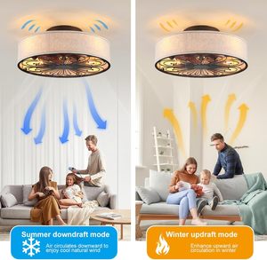 Ventilateur <span class=keywords><strong>de</strong></span> plafond DC à profil bas <span class=keywords><strong>de</strong></span> 20 pouces avec lumière, abat-jour en tissu style bohème, design en cage, E26/E27 - Product Image 5