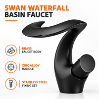 Keran Wastafel Kuningan Hitam Model Air Terjun Tuas Tunggal Lubang Tunggal Katup Keramik Terpasang di Dek Mixer Wastafel Kamar Mandi Bath Bomba La Bafuni