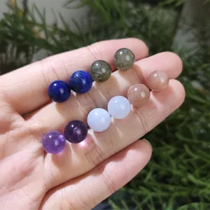 factory direct sale latest new design natural gemstone bead jewelry stone round balls mini crystal sphere amethyst stud earrings