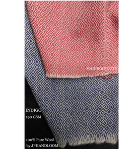 Tela Handloom para niños y niñas Chaquetas 100% Lana Diamond Plaid en Indigo Madder Red Woven Technique - Product Image 2