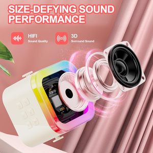 Mini microphone double portable avec microphone intégré pour chanter à la maison, karaoké avec haut-parleur sans fil Bluetooth RGB - Product Image 3