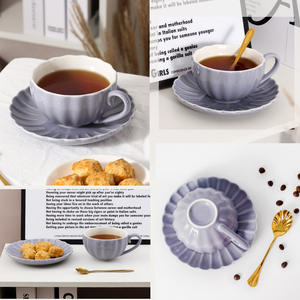 Ensemble de tasses à café en céramique violet clair avec soucoupe, style nordique, couleur unie, pour les fêtes et la maison, DB1551 - Product Image 1