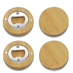 Round Bamboo Wooden Bottle Opener Stainless Steel Manual Opener For <b>Beer</b> Refrigerator Use - Product Image 3