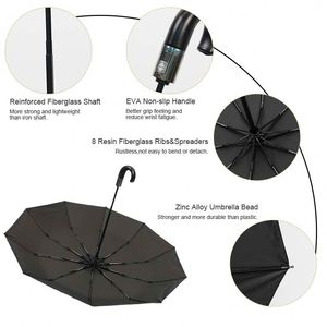 Parasol automatique anti-UV personnalisé avec logo, poignée incurvée, pliable, pour la pluie - Product Image 4