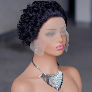 Parrucche <span class=keywords><strong>Afro</strong></span> Ricce Corte con Parte a T in Capelli Umani Brasiliani Remy per Donne di Colore, Lace Front 13x1 - Product Image 3