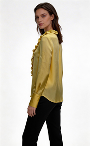 Camicetta Giallo Pallido Drappeggiata e Plissettata, Vestibilità Ampia da <span class=keywords><strong>Donna</strong></span> con Pieghe Sottili ed Elegante Caduta - Product Image 5