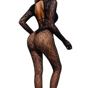 Body intero <span class=keywords><strong>sexy</strong></span> a maniche lunghe in rete, con cavallo chiuso, design trasparente, leggero, traforato, ecologico e traspirante - Product Image 5