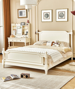 All-wood Double <strong>Bed</strong> - Master Bedroom - French Vintage Simple Modern Retro Home-use Large <strong>Bed</strong> Rubber Wood Frame <strong>Children</strong> <strong>Bed</strong> - Product Image 1