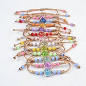 Wholesale Handmade Dried Flower Glass Cabochon Real Pressed Flower Adjustable Wax <b>Rope</b> Braided <b>bracelets</b> - Product Image 1