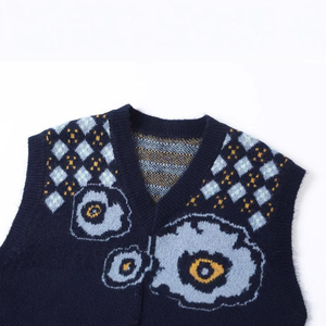 Gilet en tricot col en V sans manches pour homme, motif floral, tricot torsadé, cardigan à la taille pour superposition printanière - Product Image 2
