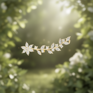 E2329 Orecchini a polsino a forma di fiore in oro bianco con cristalli rotondi taglio brillante incastonati a griffe per donna, stile romantico da matrimonio - Product Image 2