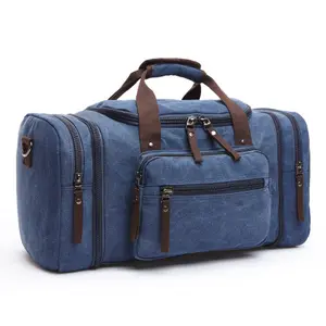 Evercredit Travel Duffle Bag Tote Travel Luggage Bags with Strap High Quality Density Canvas Eco-friendly Blue Fashion Unisex