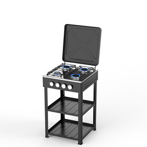Cuisinière à <span class=keywords><strong>gaz</strong></span> multifonctionnelle avec cadre en émail, support <span class=keywords><strong>de</strong></span> table, 4 brûleurs et <span class=keywords><strong>couvercle</strong></span> - Product Image 3