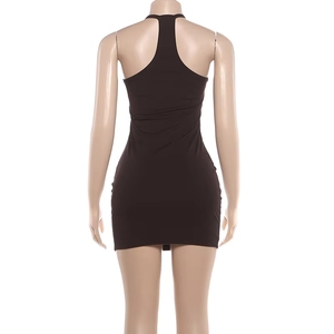 PEEQI K25D89490 Nouvelle Collection Été 2026 Robes Courtes Unies Femme Style Urbain Col V Sexy Moulante Sans Manches Tendance - Product Image 6