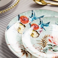 Service de table personnalisable en porcelaine fine céramique, décoré sous glaçure, style vintage, résistant au micro-ondes, luxe léger, rétro, assiettes cadeaux