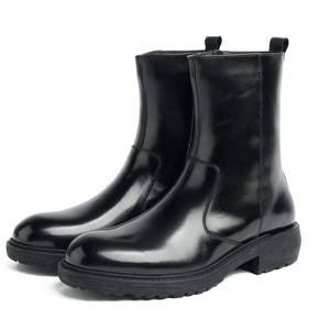 Bottes Martin en cuir de vachette à semelle épaisse, fermeture éclair latérale en cuir véritable, motifs sculptés à la main de style anglais - Product Image 2