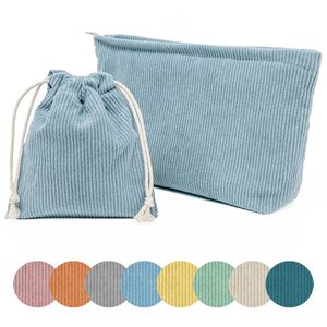 Offre Spéciale Usine Directe Vintage Velours Côtelé Fermeture À Glissière Étanche Écologique Cosmétique Cas Voyage Maquillage Sac - Product Image 2