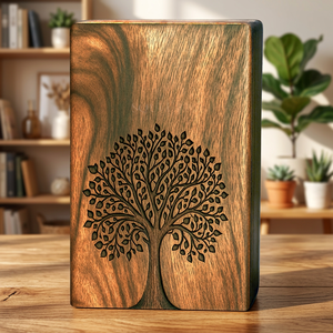 Urne en bois de manguier Tree Life, finition bois naturel, gravée à la main, style américain, écologique, biodégradable, commémoration adulte - Product Image 2