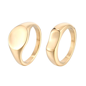 Aceworks - Juego de Anillos de Sello Grabables de Acero Inoxidable con Baño de Oro PVD de 18K para Hombre, Diseño Mixto, Regalo de Moda |   Texto Simple en Forma de Corazón/Ovalado/Cuadrado - Product Image 3