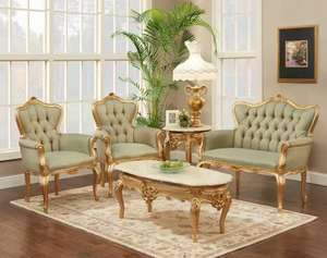 European <strong>Neo</strong>-Classical French Style Solid Wood Carved Living Room Sofa Set, <strong>Luxury</strong> Mansion Furniture, Handcrafted Elegant Design - Product Image 5